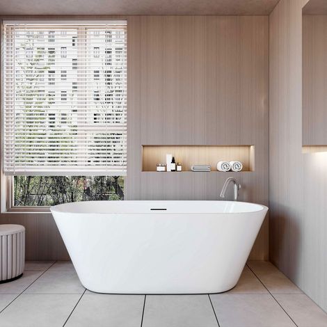 Vasca da Bagno a Isola Freestanding in Acrilico da 170x80x58 cm, Colore Bianco, Forma Ovale