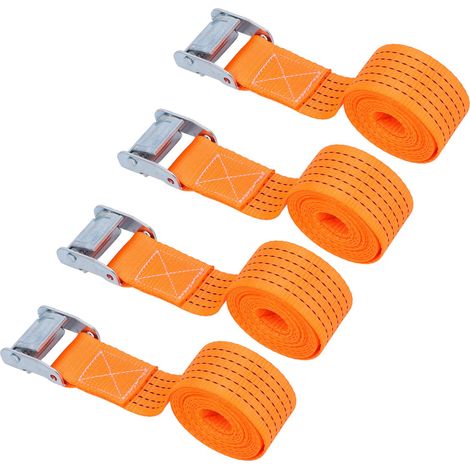 Lot de 4 sangles d'arrimage 50 mm, orange, à boucle ajustable haute résistance pour moto, remorque, camion (1/5)