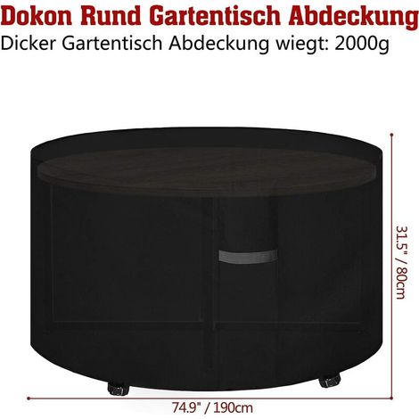 Gartenmöbel-Abdeckung mit Belüftungsöffnungen, wasserdicht, winddicht, UV-beständig, strapazierfähiges 600D Oxford-Gewebe, Schutzhülle für Gartentisch-Set, rund (190x80 (1/4)