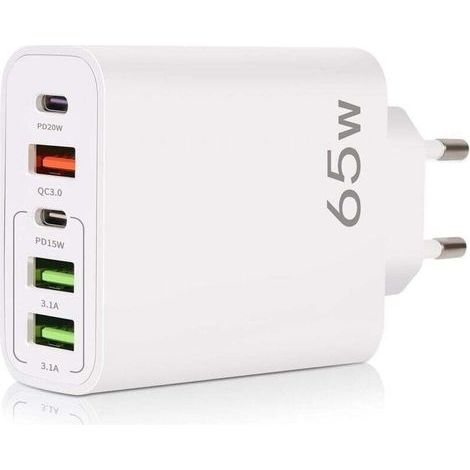 USB C Charger, 65W 5-Port USB C Charger with Smart QC 3.0 Fast Charging, USB Power Adapter for iPhone 15 14 13 12 11 Pro Max SE 2020 XS XR 8 7, Samsung (1/4)