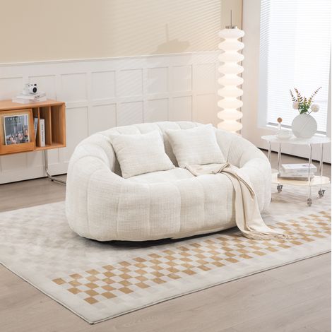 fauteuil salon canapé double relax chenille beige 150 cm OKMYHOME (1/5)