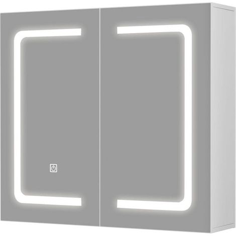 Beleuchteter Badezimmerschrank mit Rasiersteckdose und 2 USB-Anschlüssen, 70 x 60 cm, 3 einstellbare Beleuchtungsstufen