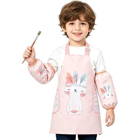 Kinderschürze Verstellbare, wasserdichte Kinderschürze mit Ärmeln Küchenschürze für Kinder mit Taschen für Jungen und Mädchen zum Kochen, Backen,