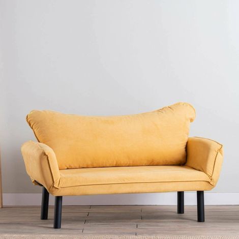 Sofá Cama 2 Plazas Hone, Almacenamiento, Reclinable, Apertura Click-clack, 140x65 cm Amarillo (1/4)