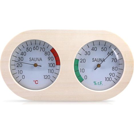 Thermomètre de sauna en bois - Hygromètre : station de mesure pour sauna, couteau climatique, accessoire de sauna 2 en 1 avec thermomètre, hygromètre (1/4)