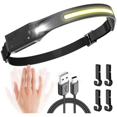 Lampe Frontale Rechargeable, Lampe Frontale LED Ultra Puissante USB C avec 5 Modes d’Éclairage, Détecteur de Mouvement, Lampe Torche Frontale IPX4 Étanche pour Randonnée Bricolage Camping Pêche (1/5)