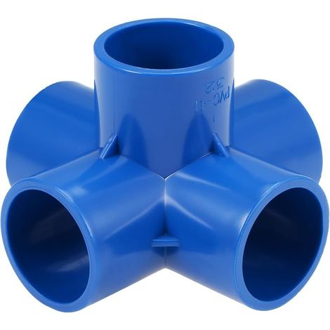 Raccord Tuyau PVC coudé pour Irrigation 5 voie Bleu 32mm 2Pcs (1/3)