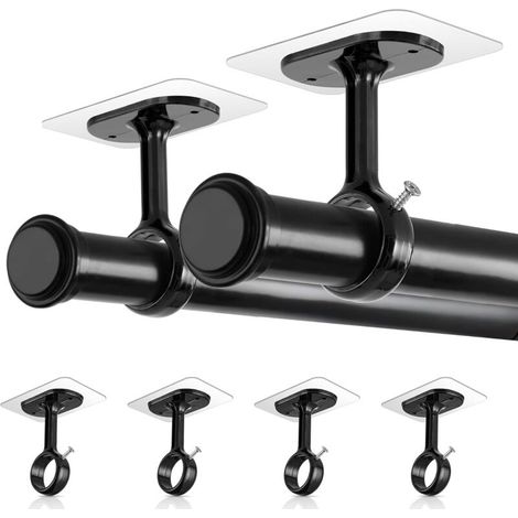 Lot de 4 supports de tringle à rideaux sans perçage – Fixations adhésives pour plafond – Supports de tringle pour fenêtres (Ø 0,8 à 1,24 pouce) – Idéal pour appartement, cuisine et balcon (1/5)