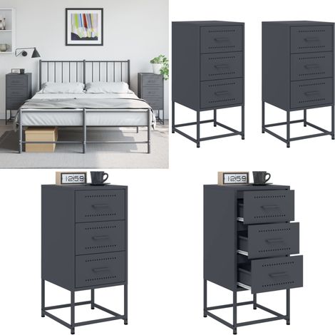 Nachttische 2 Stk. Anthrazit 36x39x78 cm Stahl - Industrieller Nachttisch - Stahl Nachttisch - Anthrazit Nachttisch - Nachttisch Set - Beistelltisch - Home & Living (1/5)