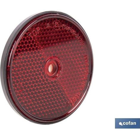 Catadióptrico redondo rojo 60 mm con base adhesiva y agujero central sin tornillo (1/5)