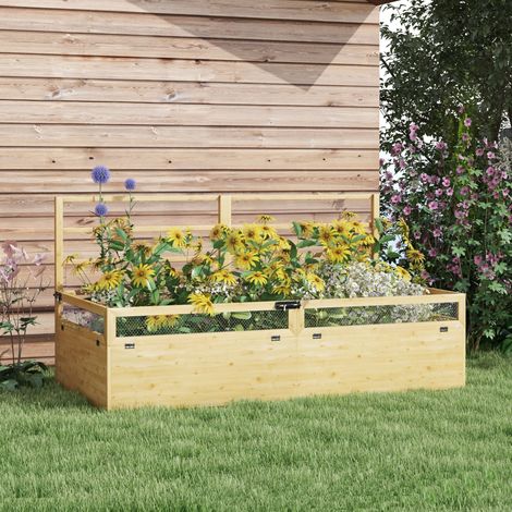 Jardinera elevada con enrejado y malla de madera OKMYHOME (1/4)