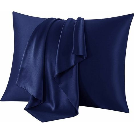Taie d'oreiller 100 % soie, pour cheveux et peau, deux côtés 21 Momme Taie d'oreiller en soie de mûrier 600 fils au pouce carré doux et respirant (bleu marine, standard : 51 x 66 cm, 1 pièce). (1/5)