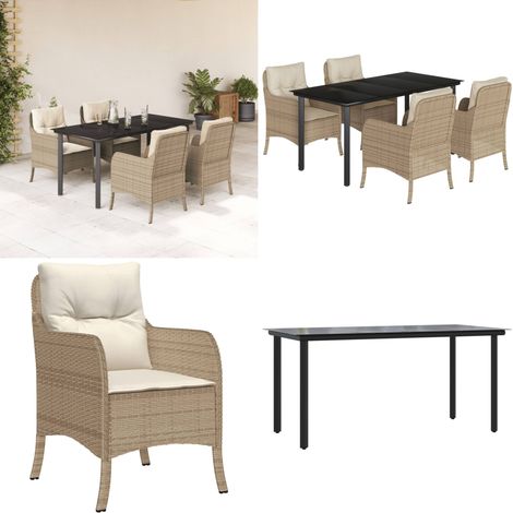 5-tlg. Garten-Essgruppe mit Kissen Beige Poly Rattan - Gartentisch - Gartenstuhl (1/5)