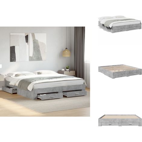 Bettgestell mit Schubladen Betongrau 180x200 cm Holzwerkstoff - Bettes - Doppelbett - Holzrahmen - Schubladenschrank - Bettkasten (1/5)