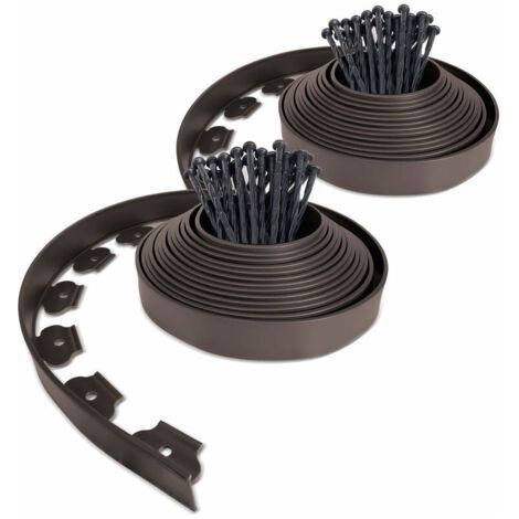Bordure de jardin flexible plastique 10m avec 30 piquets marron - hauteur 5cm - epaisseur 2.8-3mm