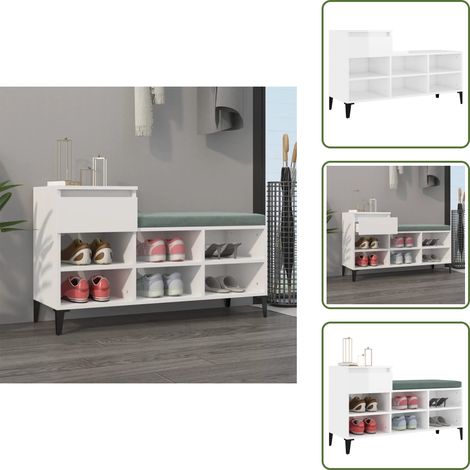 The Living Store Mueble zapatero madera contrachapada blanco brillo 102x36x60 cm - Armario de zapatos