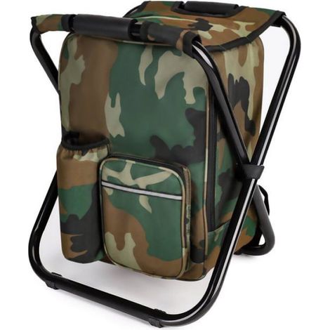 1 Chaise Pliable, Sac à Dos Isotherme, Siège Compact, Rangement Zippé, Camping Pêche (1/5)