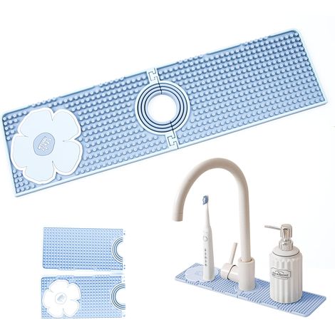 Tapis Robinet Silicone, Tapis Evier Anti Eclaboussure Cuisine, Tapis Egouttoir, Protection du Robinet & Tapis d'éGouttage pour ProtéGer Plans de Travail Salle Bain et Cuisine, 10 38 0.8cm (1/5)