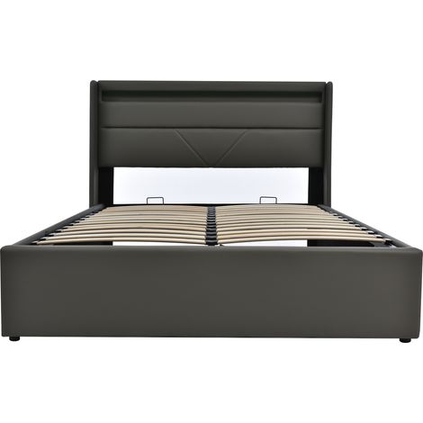 Letto contenitore con sollevamento idraulico e banda LED 140x200 cm in PU grigio (1/5)