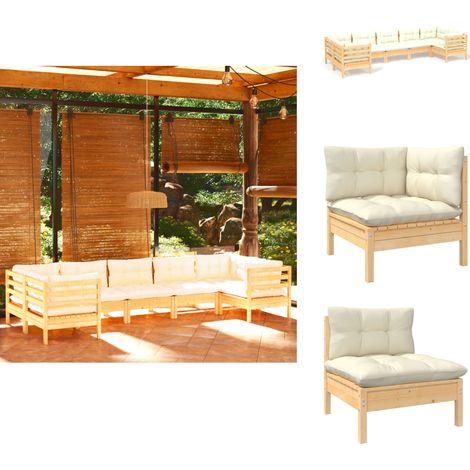 7-tlg. Garten-Lounge-Set mit Creme Kissen Kiefernholz - Garten Lounge Set - Kiefernholz Möbel - Outdoor Wohnzimmer - Loungemöbel - Gartengeräte (1/5)