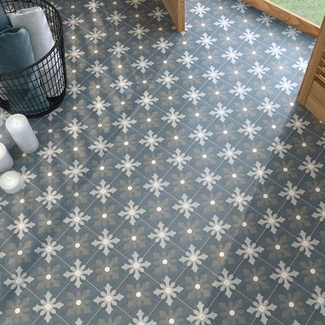 Carrelage effet carreau de ciment TOURELLE 15x15cm Bleu - Boîte de 0.50 m2