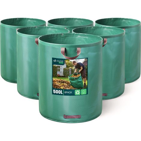 VOUNOT 500L Large Garden Waste Bags with Handles, Green, 6pcs