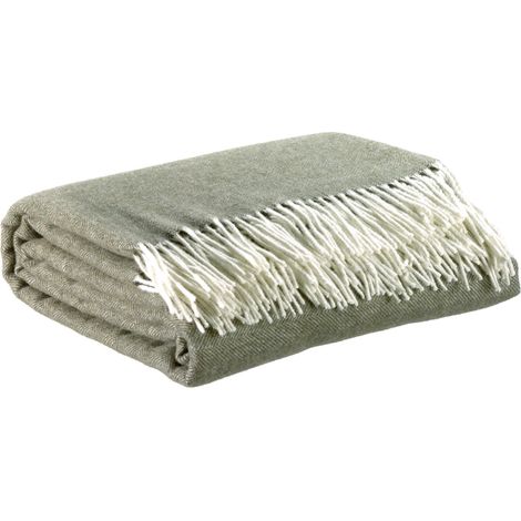 VIVARAISE - Plaid Vivaraise Carina en laine de Mérinos et cachemire, olive, 130 x 190 cm (1/5)