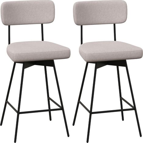 Set 2 sgabelli da bar girevoli 360° con schienale, Poggiapiedi e struttura metallo Beige (1/5)