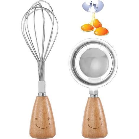 Egg Separator - Stainless Steel and Wood - Manual Egg Beater - 19x5.3cm - 14.3x7.2cm - 52g/pc (1/4)