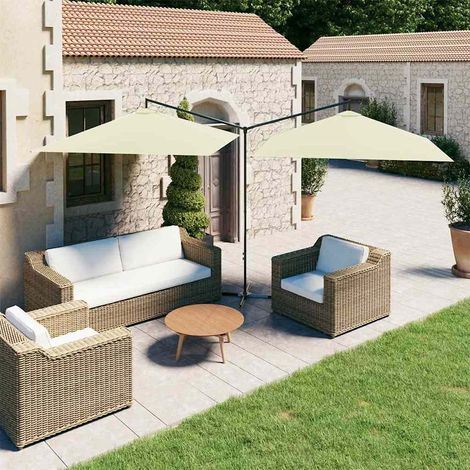 Parasol double avec mât - Parasol de Jardin Parasol déporté en acier Sable 600x300 cm BV430928 - BonneVie (1/5)