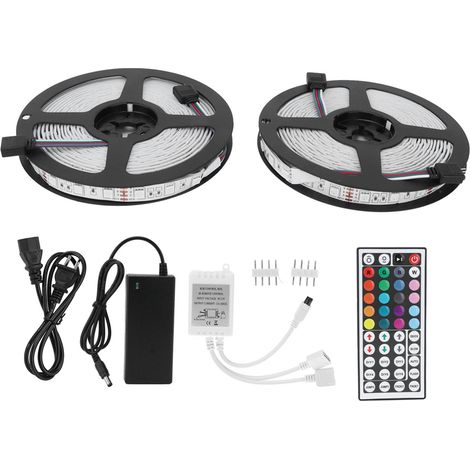 Ruban lumineux coloré 12V 5050SMD RGB 600LED flexible avec télécommande, adaptateur 100-240V US (1/5)