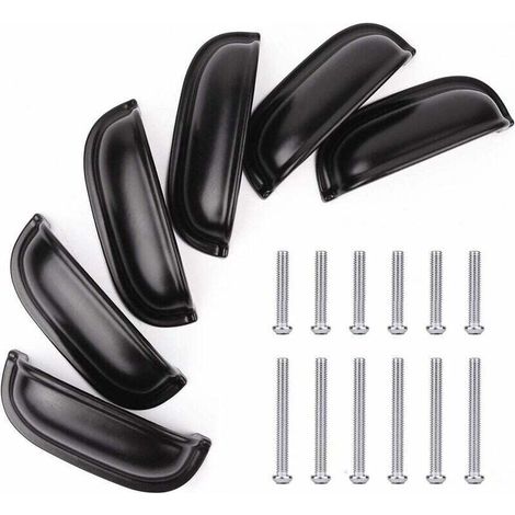 Schubladengriff aus Muschelform, Retro-Griff aus Zinn 0146, schwarz, 6 Stück (1/3)