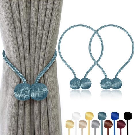 Lot de 2 - Embrasse Rideau - Aimant Magnetique - Corde Polyester Renforcee - Pour Salon Chambre Salle De Bain - Bleu - 47x49 cm (1/5)
