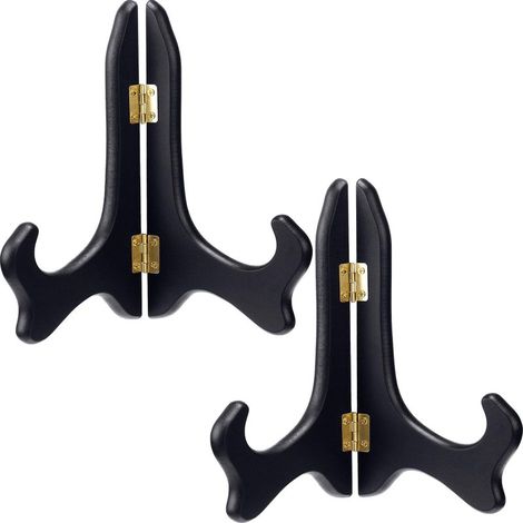 Juego de 2 soportes de madera para platos, expositores decorativos para marcos de fotos, caballetes (8 pulgadas)
