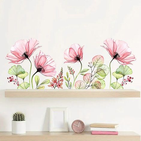Stickers muraux Fleurs Coquelicots Sticker mural Aquarelle Floral Rose Décoration Salon Cuisine Chambre Chambre Bébé (1/5)