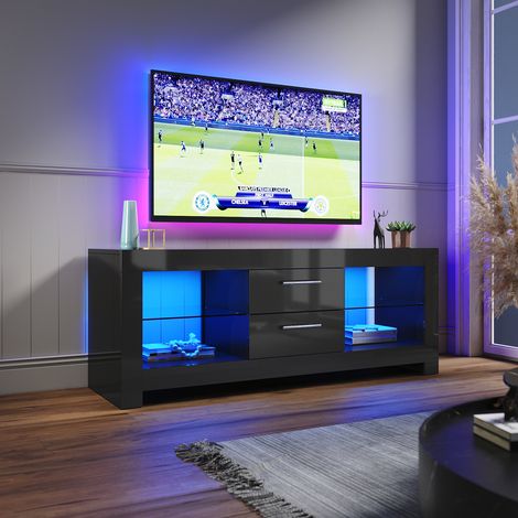 ELEGANT Modern TV Stand 1300mm High Gloss RGB LED TV Cabinet Living Room Bedroom Entertainment Unit for 32 40 43 50 55 60 65 inch 4k TV, Black