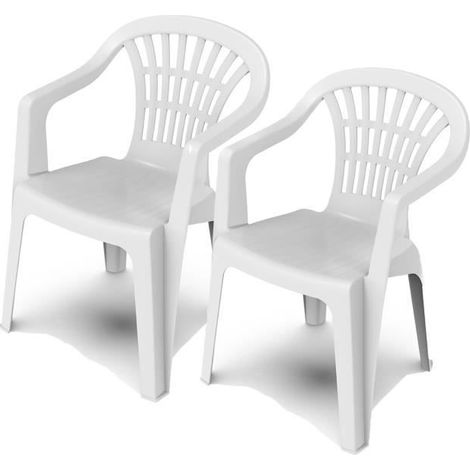 Lot de 2 chaises de jardin empilables en résine coloris blanc - Longueur 57 x Profondeur 57 x Hauteur 80 cm -JUANIO (1/2)