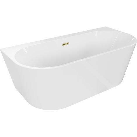 Mexen Oval+ freistehende Wandbadewanne 170 x 80 cm, weiß, Überlauf gold gebürstet - 52681708000-55 (1/5)