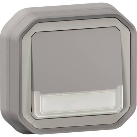 Poussoir NO-NF lumineux - Avec porte-étiquette - Complet - Encastré - Gris - Plexo - 069824L - Legrand (1/4)