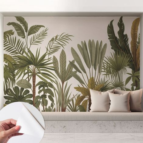 Papier peint adhésif autocollant pour salon chambre à coucher peint imprimé Installation facile Feuilles exotiques 208x146 cm (1/5)