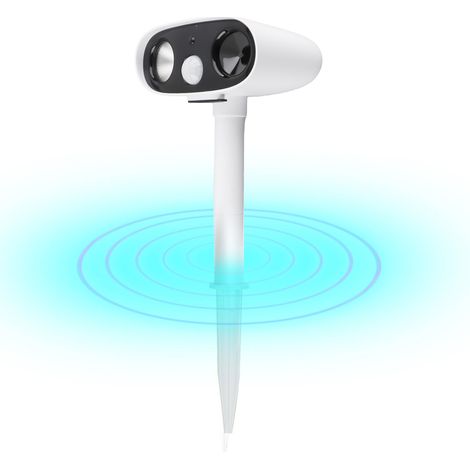 Répulsif ultrasons solaire extérieur anti-nuisibles oiseaux écureuils rongeurs étanche capteur PIR 110° 8-10m détecteur mouvement LED auto nuit tige amovible 14.5x9.5x38cm (1/3)