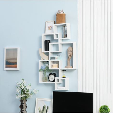 Estantería de pared de madera blanca con 5 cubos y 9 compartimentos 49,5 x 10,2 x 86 cm OKMYHOME (1/5)