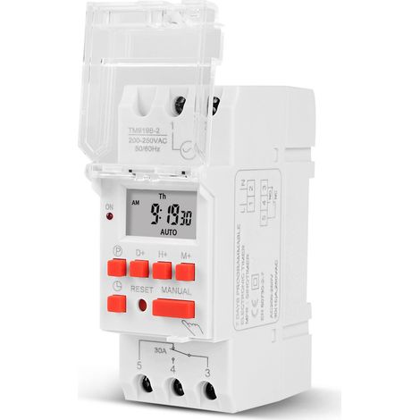 BEBUSINGOTO Programmateur Pour Chauffe Eau Électrique, Interrupteur Horaire, Commutateur de Minuterie Numérique 30 A Affichage LCD de Minuterie 1 Seconde Programmateur Digital Relais Temporisé 220V (1/5)