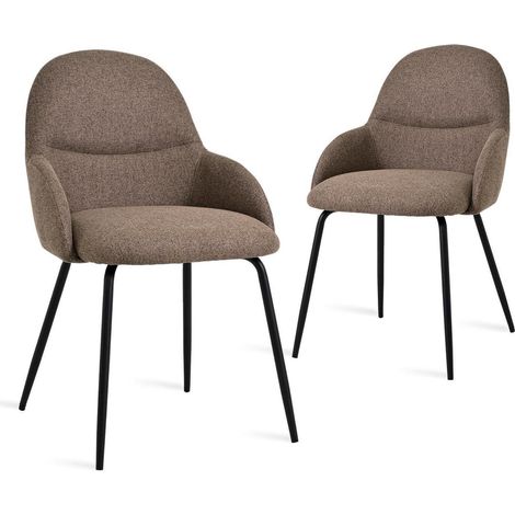 Esszimmerstühle 2er Set mit Armlehne, ergonomisch, Leinenbezug, braun (1/5)