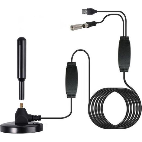 Antena de TV digital DVB-T2, potente antena de TV, amplificador de señal de televisión digital terrestre, compatible con 4K 1080P VHF HDTV, apta para uso en interiores y exteriores, con base magnética