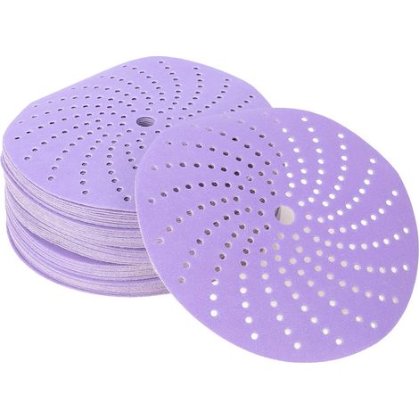 Disques de ponçage céramique 50 pièces 150 mm grain 320, conception poreuse, fixation auto-agrippante, papier abrasif céramique pour bois, métal et voiture (1/5)
