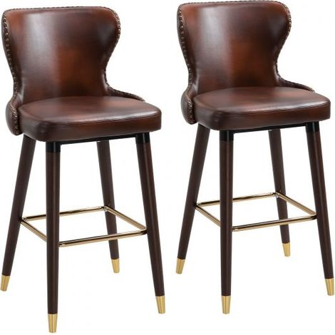 EASYCOMFORT Set 2 Sgabelli da Bar Alti in Stile Industriale con Schienale e Poggiapiedi, Seduta in Finta pelle e Gambe in Legno, Sgabelli Vintage per Cucina e Ristorante, 52x53x101cm