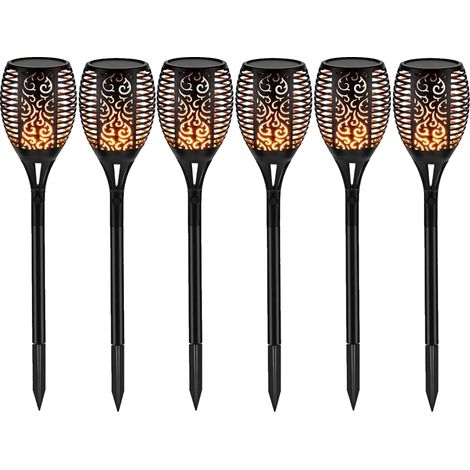 6-Pack 12 LED Solar Flame Torch Light Flickering Blue Purple Waterproof Light Garden Lawn Path Yard Outdoor Decoration (1/5)