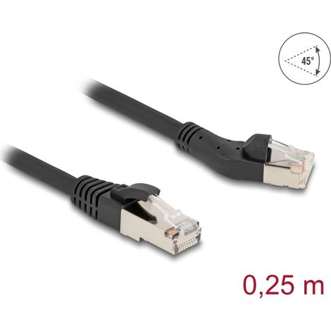 Delock Cable de red RJ45 Cat.8.1 S/FTP macho 45Â° Ã¡ngulo izquierdo a macho recto hasta 40 Gbps 0,25 m negro