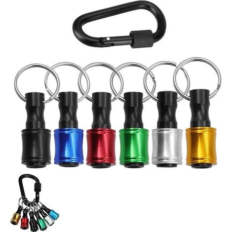 Porte-embouts – Porte-clés – Set de 6 – Tige hexagonale 1/4 po – Porte-embout magnétique – Avec mousqueton noir – Porte-embout de tournevis – Robuste et durable – Déblocage rapide (1/5)